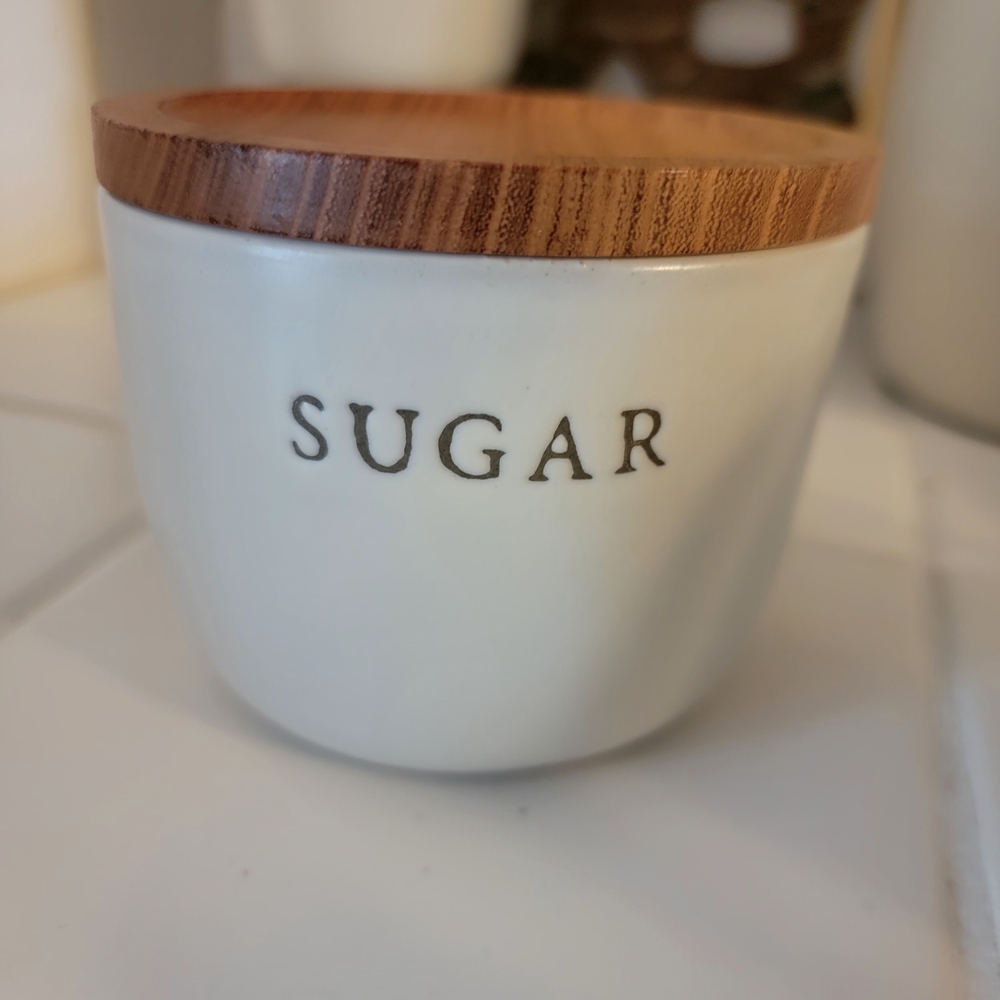Hearth & Hand White Sugar Jar with Brown Lid